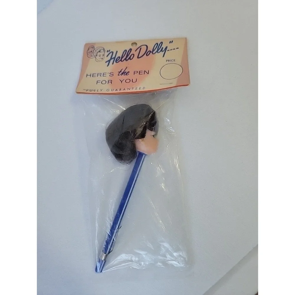 VTG Hello Dolly Novelty Doll Head Pen Original Packaging Mid-Century Kitsch